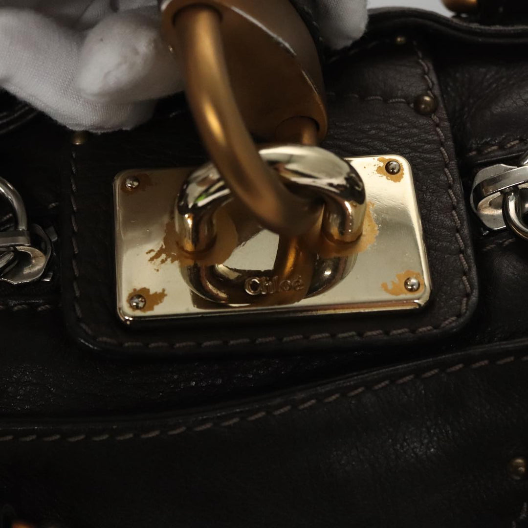 Chloe Paddington Mini Hand Bag Leather Dark Brown Gold Silver am7426