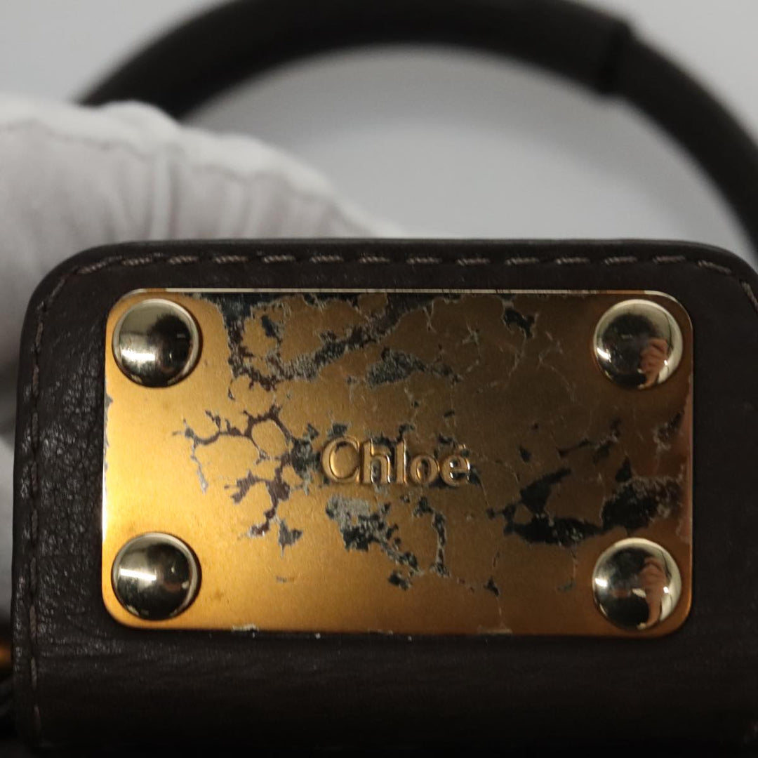 Chloe Paddington Mini Hand Bag Leather Dark Brown Gold Silver am7426