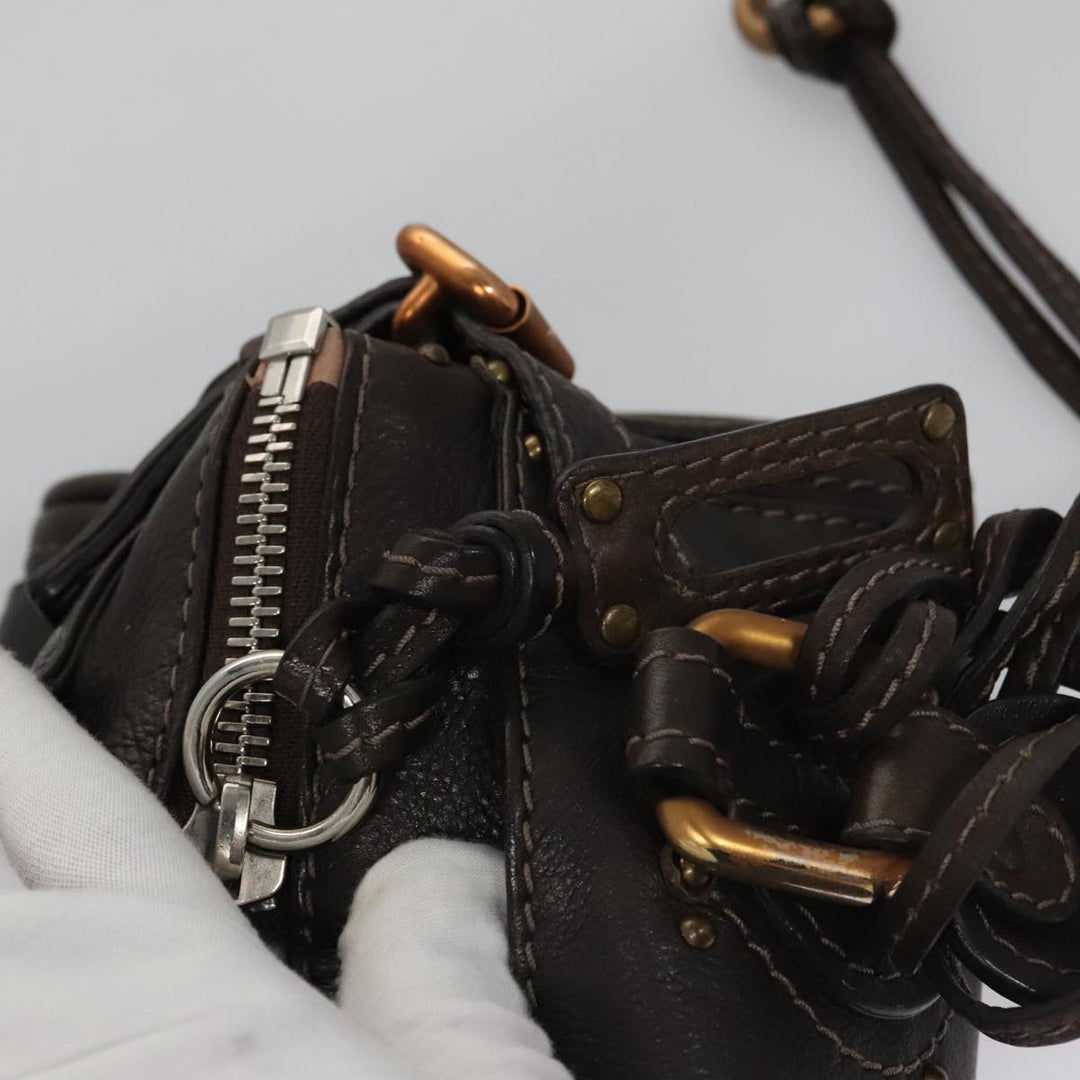 Chloe Paddington Mini Hand Bag Leather Dark Brown Gold Silver am7426