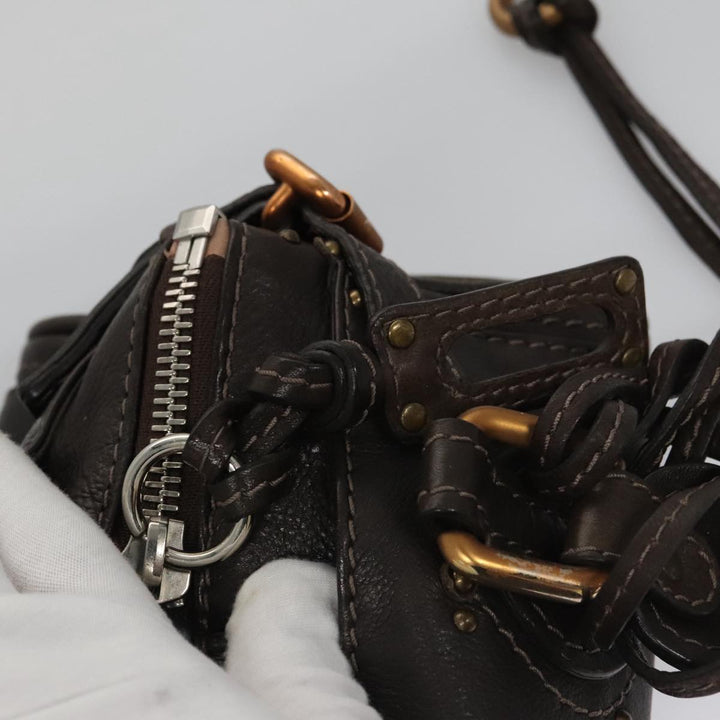 Chloe Paddington Mini Hand Bag Leather Dark Brown Gold Silver am7426