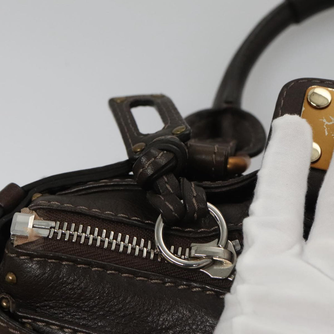 Chloe Paddington Mini Hand Bag Leather Dark Brown Gold Silver am7426