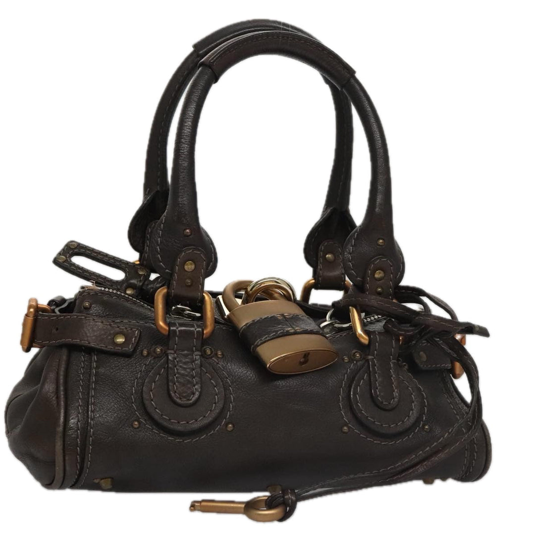 Chloe Paddington Mini Hand Bag Leather Dark Brown Gold Silver am7426