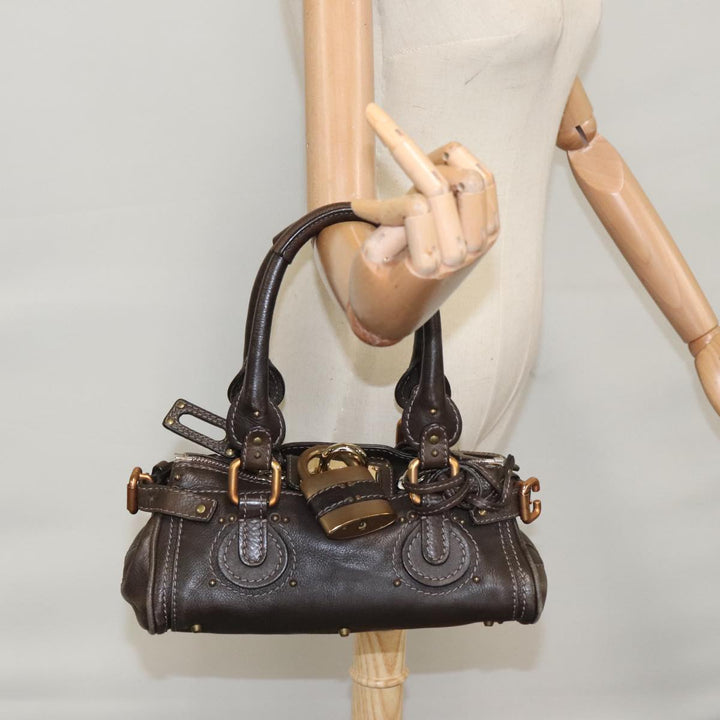 Chloe Paddington Mini Hand Bag Leather Dark Brown Gold Silver am7426