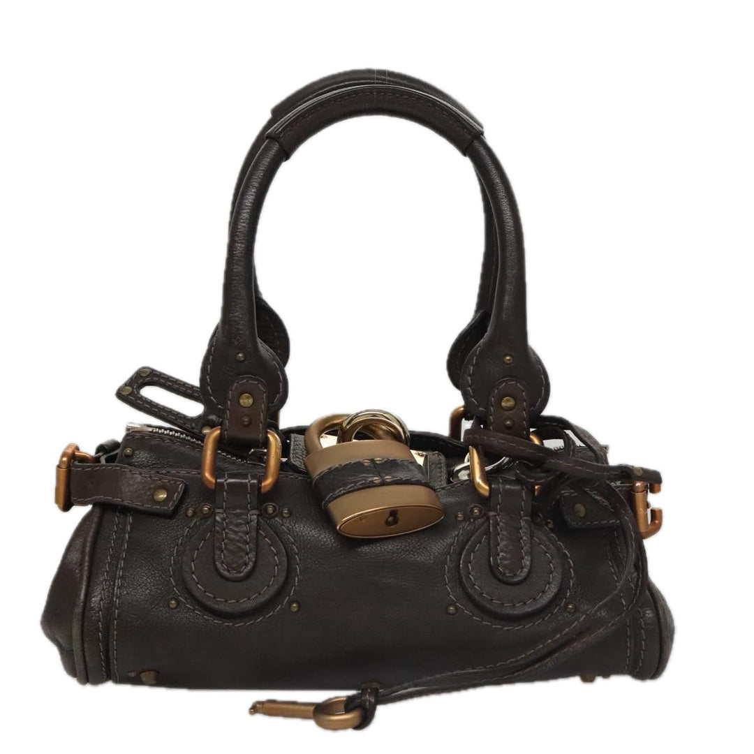 Chloe Paddington Mini Hand Bag Leather Dark Brown Gold Silver am7426