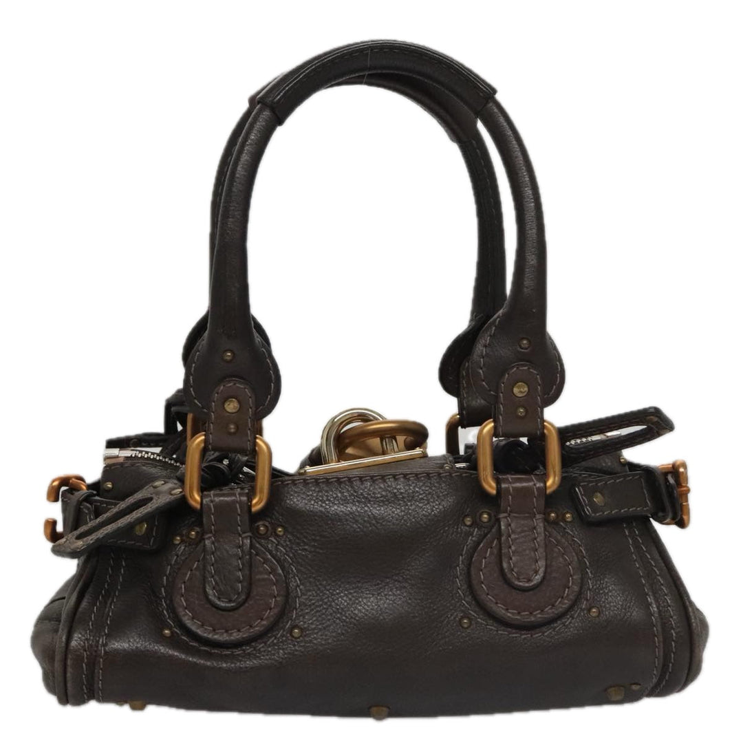 Chloe Paddington Mini Hand Bag Leather Dark Brown Gold Silver am7426