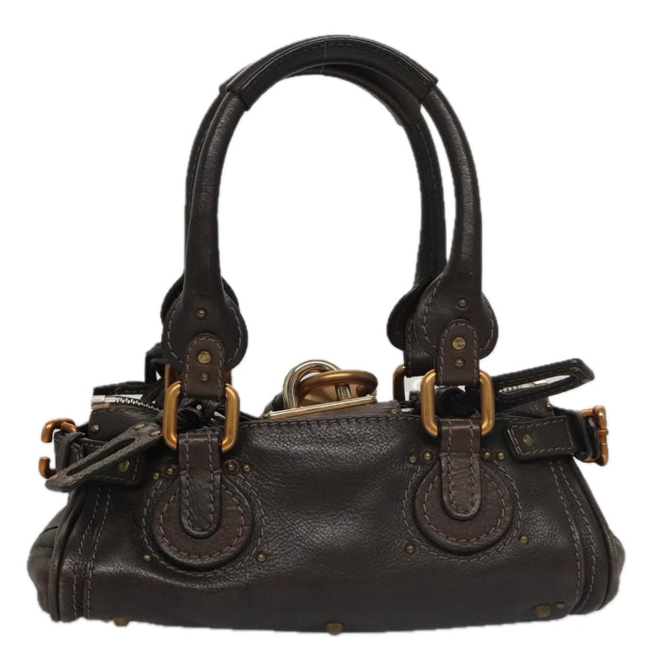 Chloe Paddington Mini Hand Bag Leather Dark Brown Gold Silver am7426
