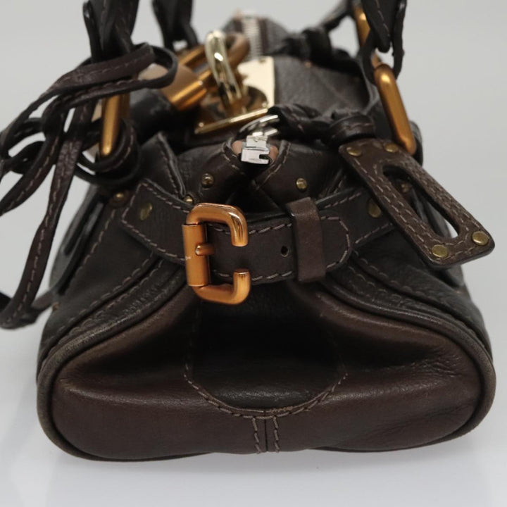 Chloe Paddington Mini Hand Bag Leather Dark Brown Gold Silver am7426