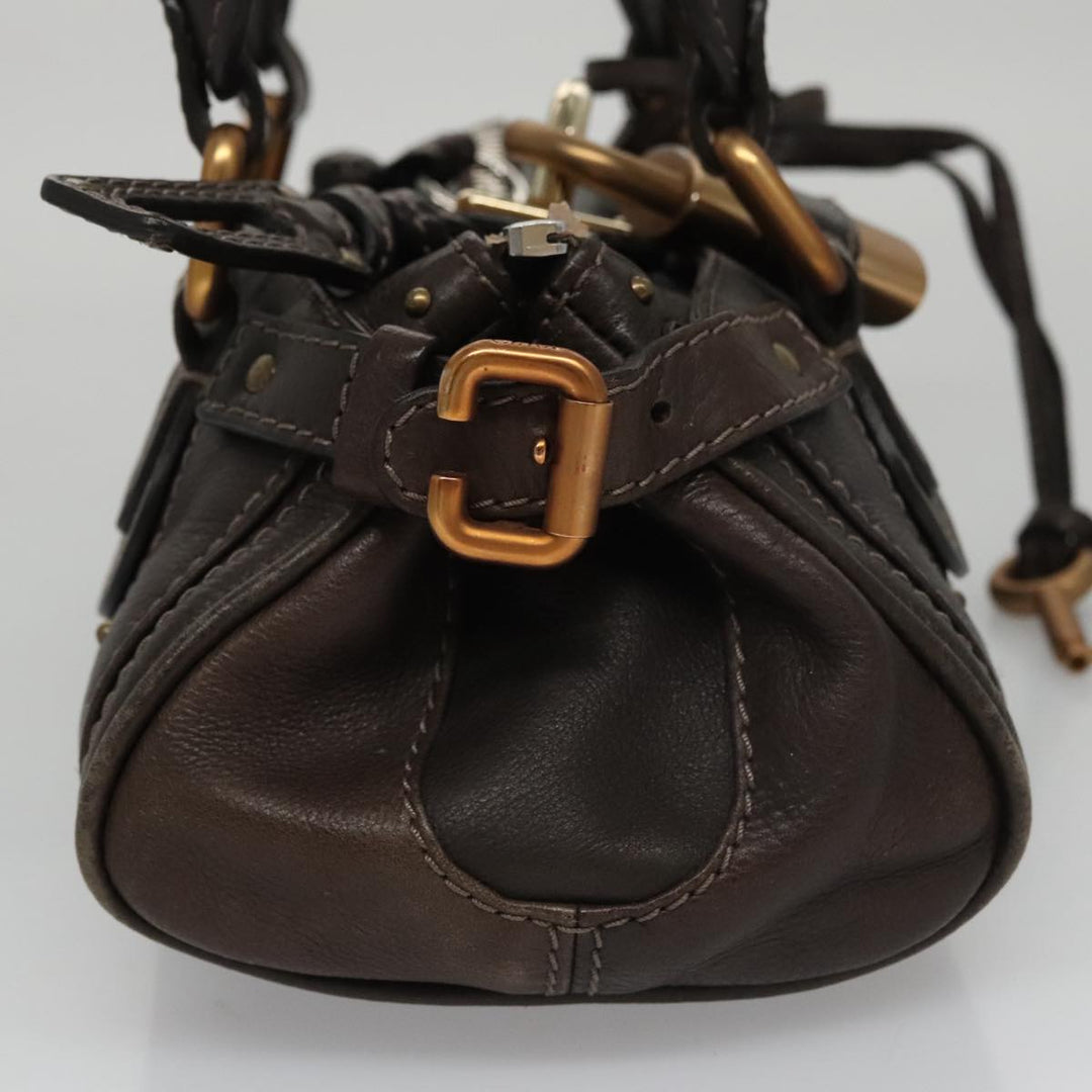 Chloe Paddington Mini Hand Bag Leather Dark Brown Gold Silver am7426