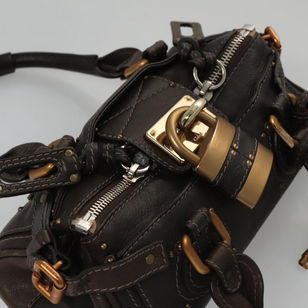 Chloe Paddington Mini Hand Bag Leather Dark Brown Gold Silver am7426