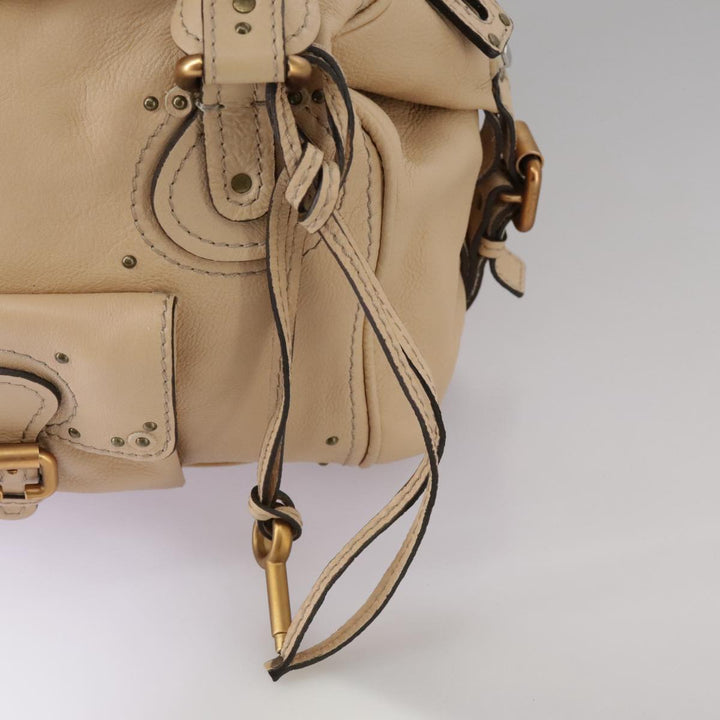 Chloe Paddington Hand Bag Leather Beige Silver am7427