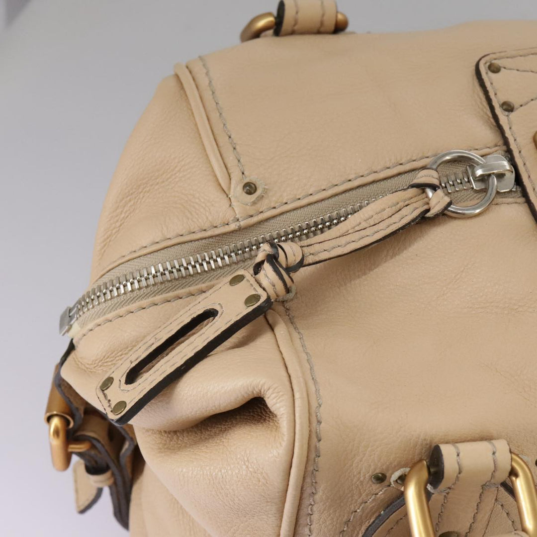Chloe Paddington Hand Bag Leather Beige Silver am7427