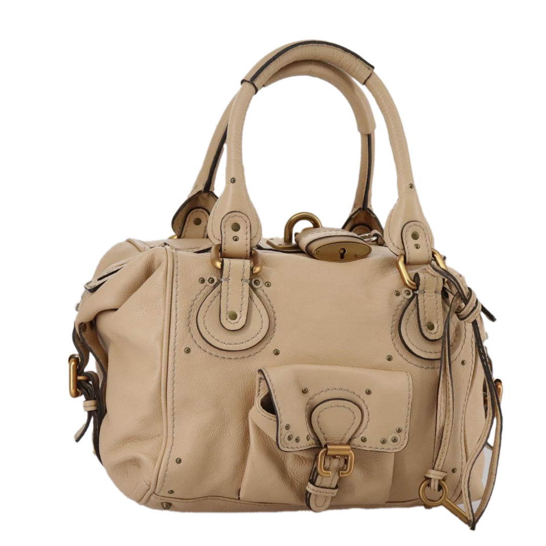 Chloe Paddington Hand Bag Leather Beige Silver am7427