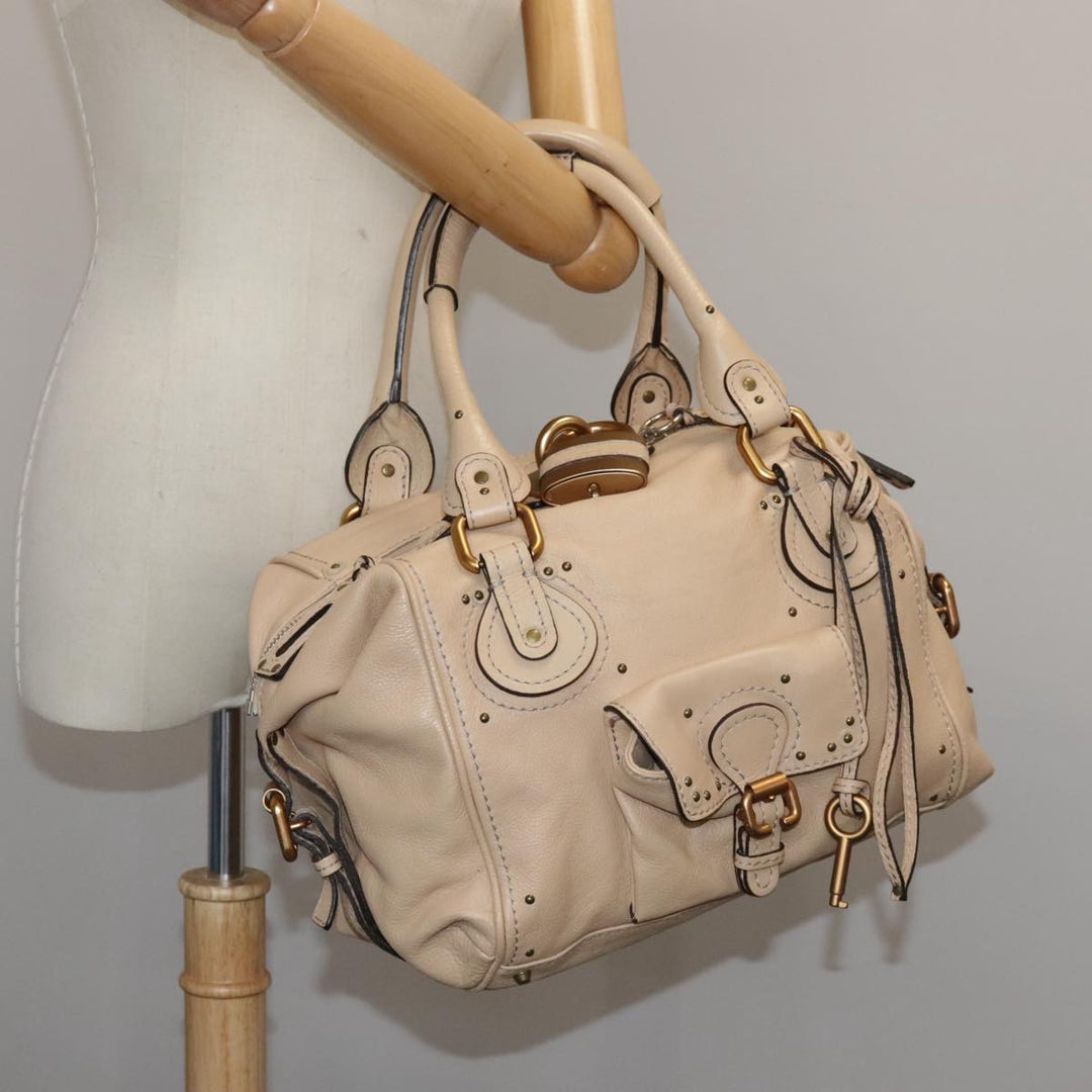Chloe Paddington Hand Bag Leather Beige Silver am7427