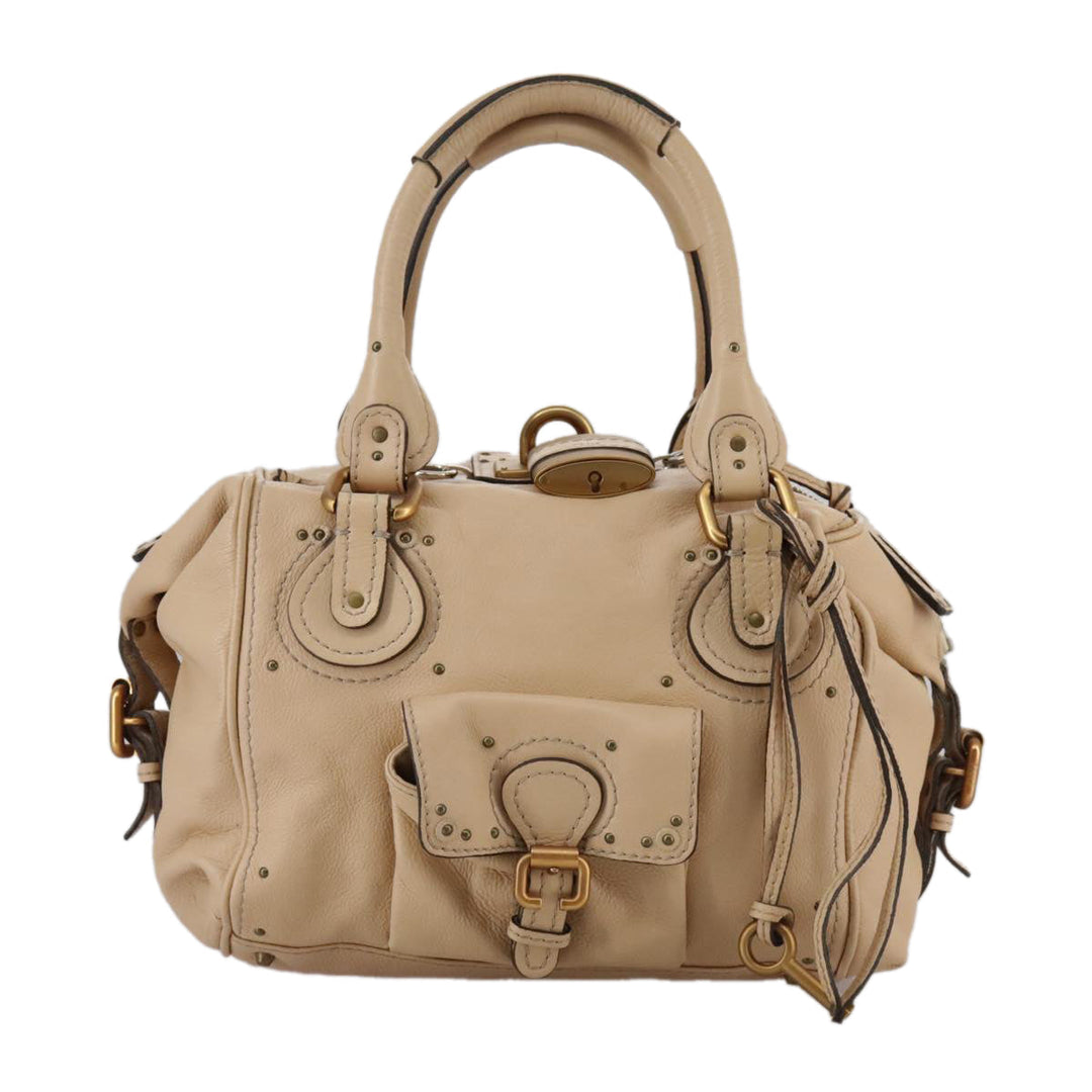 Chloe Paddington Hand Bag Leather Beige Silver am7427