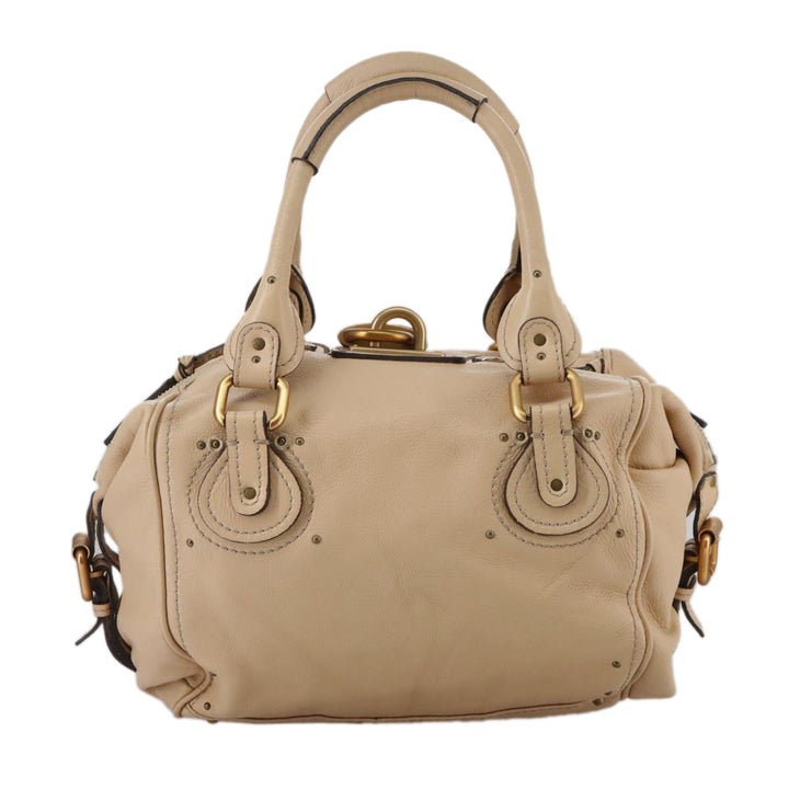 Chloe Paddington Hand Bag Leather Beige Silver am7427