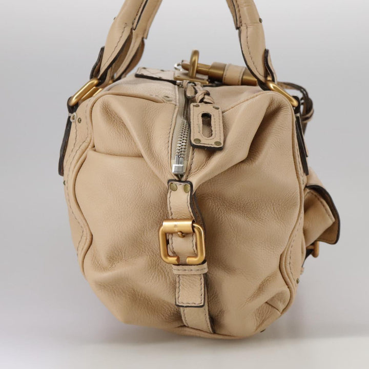 Chloe Paddington Hand Bag Leather Beige Silver am7427