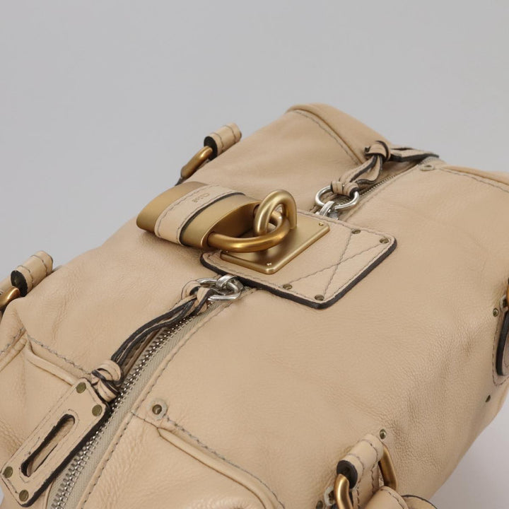 Chloe Paddington Hand Bag Leather Beige Silver am7427