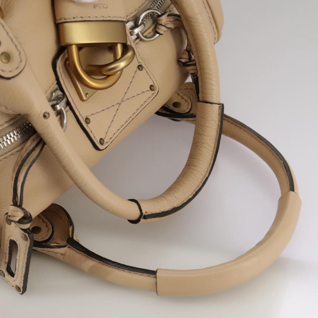 Chloe Paddington Hand Bag Leather Beige Silver am7427