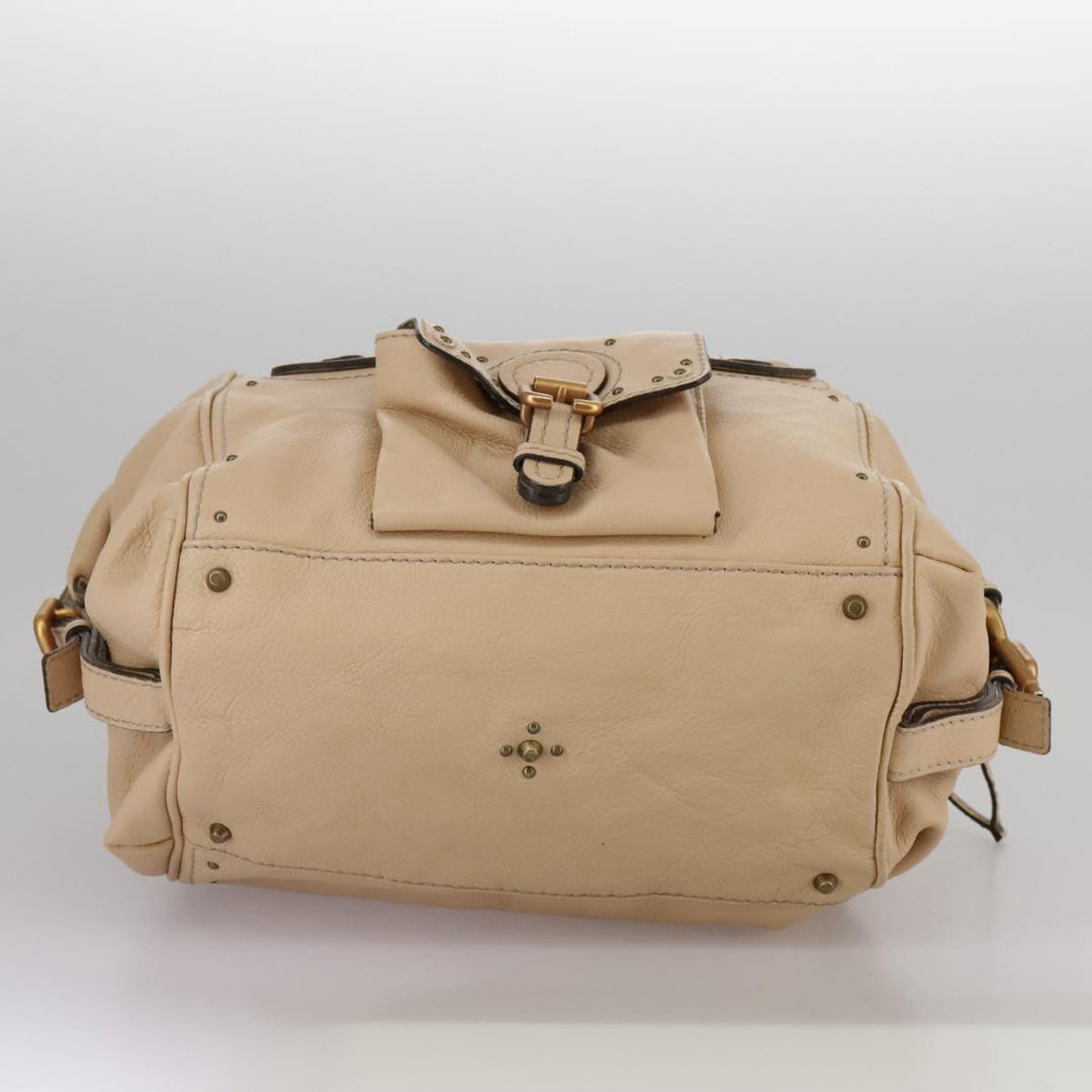 Chloe Paddington Hand Bag Leather Beige Silver am7427