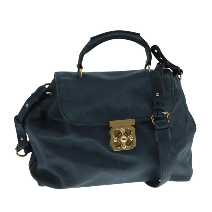 Chloe Elsie Hand Bag Leather 2way Navy Gold am7428
