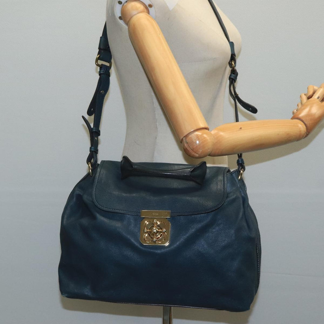 Chloe Elsie Hand Bag Leather 2way Navy Gold am7428