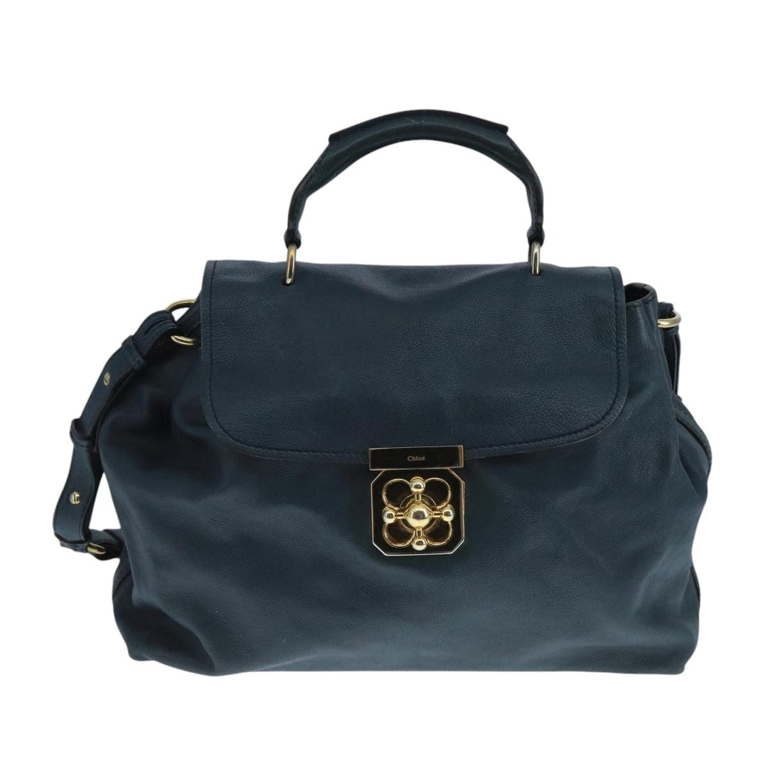 Chloe Elsie Hand Bag Leather 2way Navy Gold am7428