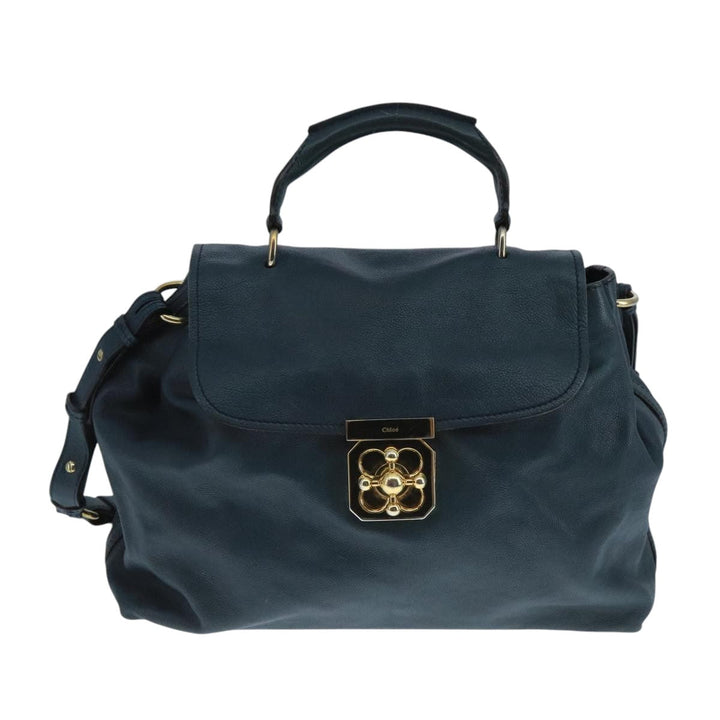Chloe Elsie Hand Bag Leather 2way Navy Gold am7428