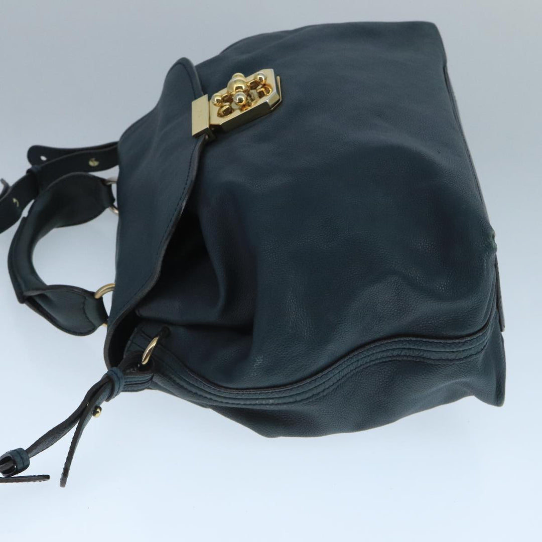Chloe Elsie Hand Bag Leather 2way Navy Gold am7428