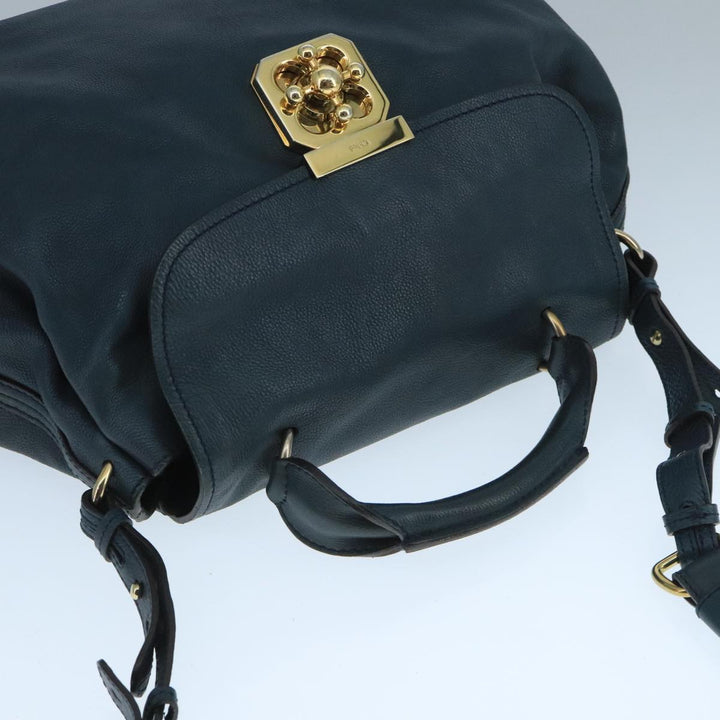 Chloe Elsie Hand Bag Leather 2way Navy Gold am7428