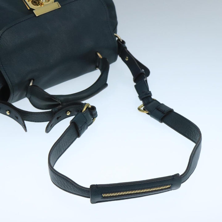 Chloe Elsie Hand Bag Leather 2way Navy Gold am7428