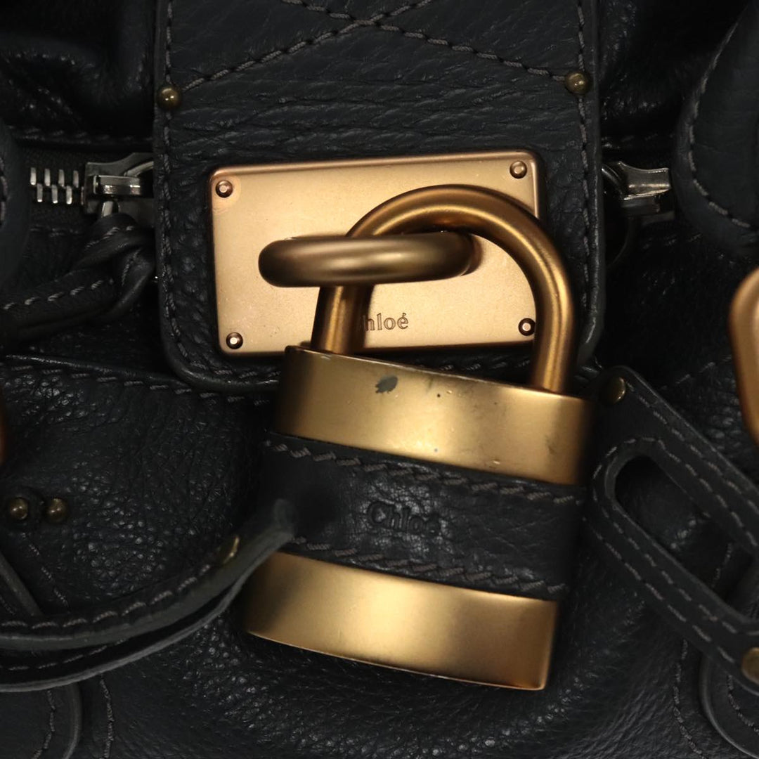 Chloe Paddington Hand Bag Leather Navy Gold Silver am7437