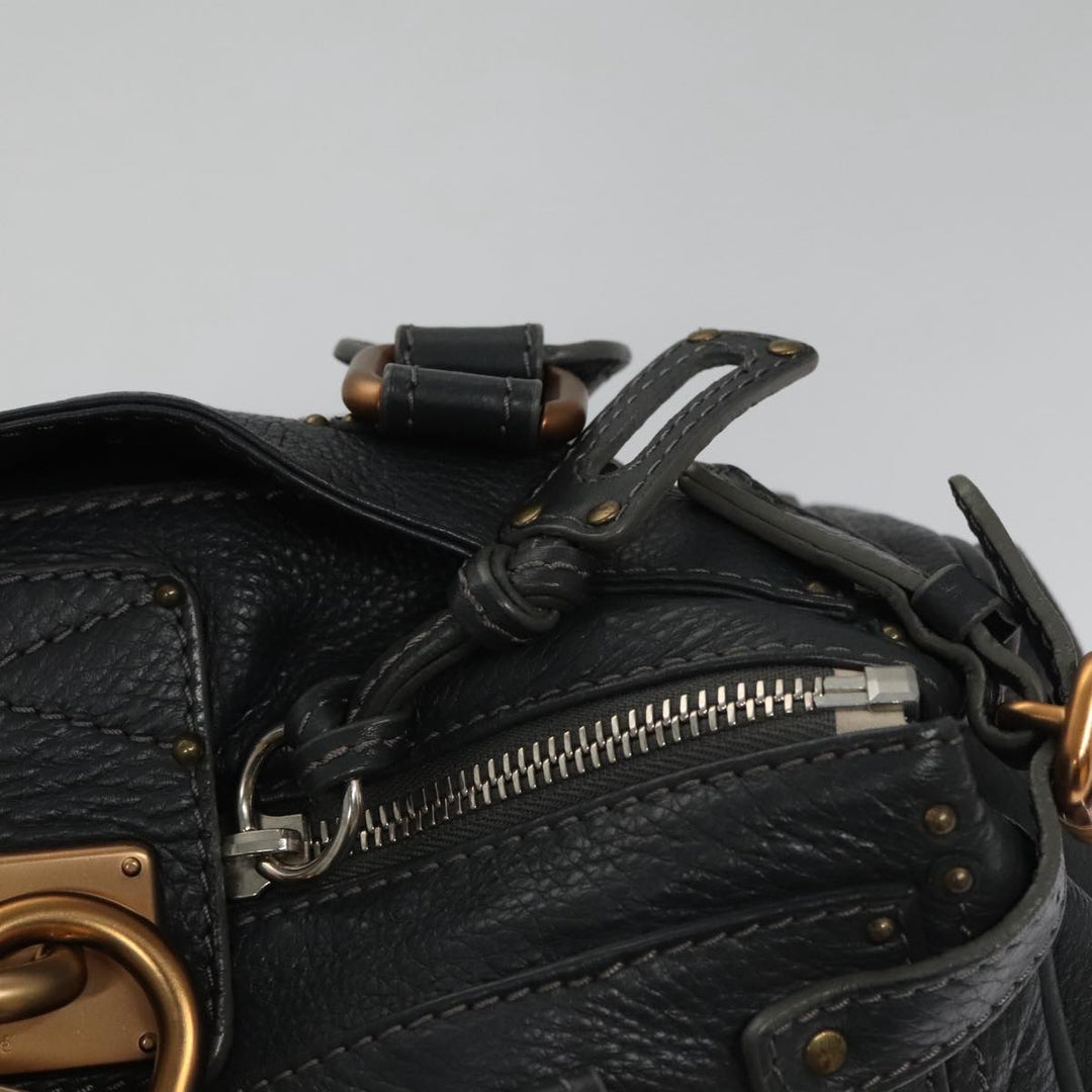 Chloe Paddington Hand Bag Leather Navy Gold Silver am7437