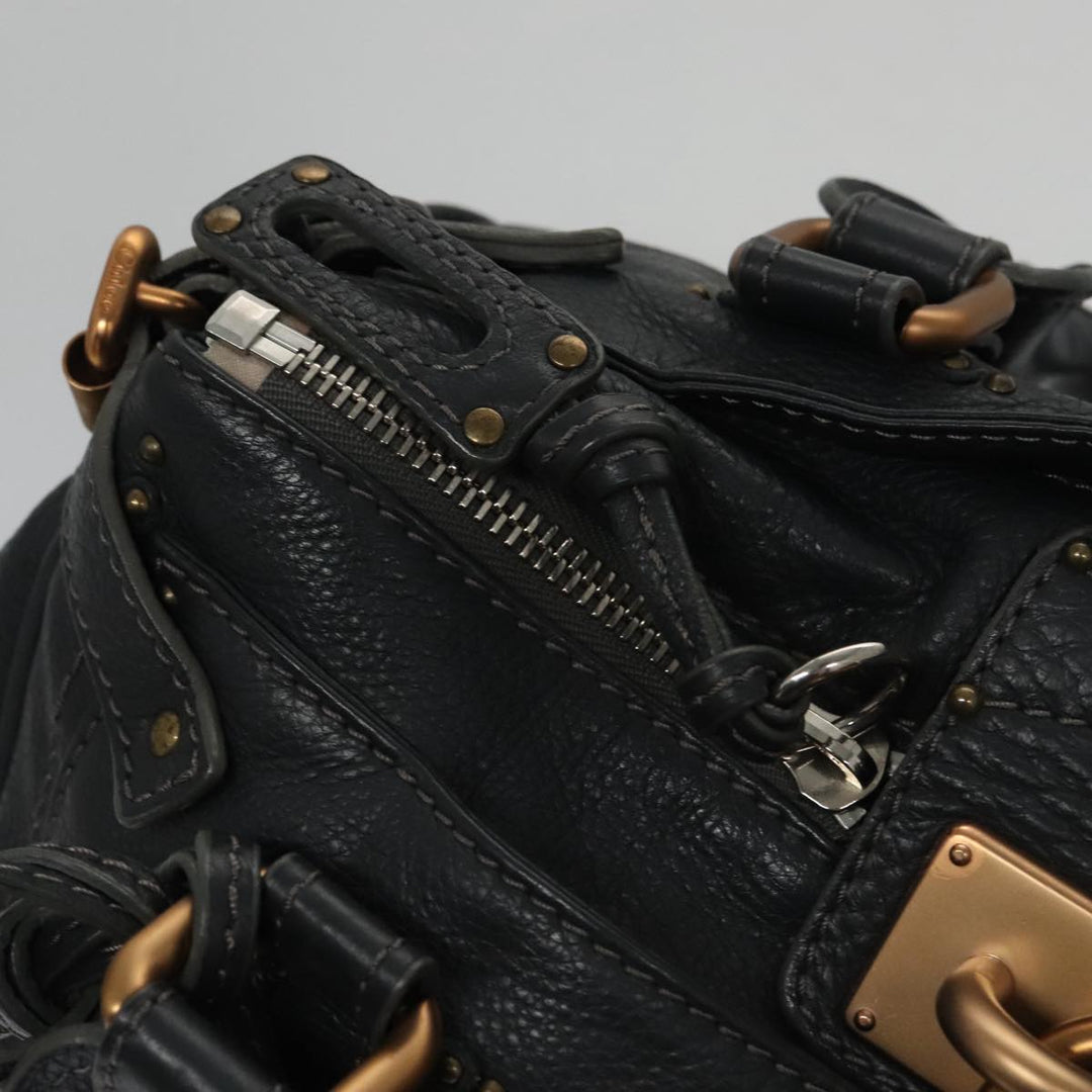 Chloe Paddington Hand Bag Leather Navy Gold Silver am7437