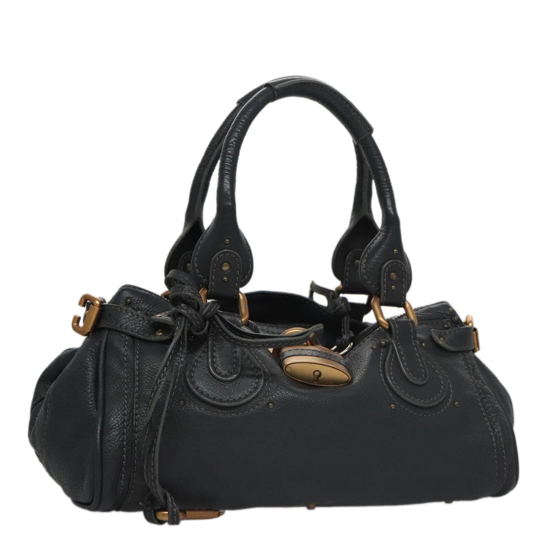 Chloe Paddington Hand Bag Leather Navy Gold Silver am7437
