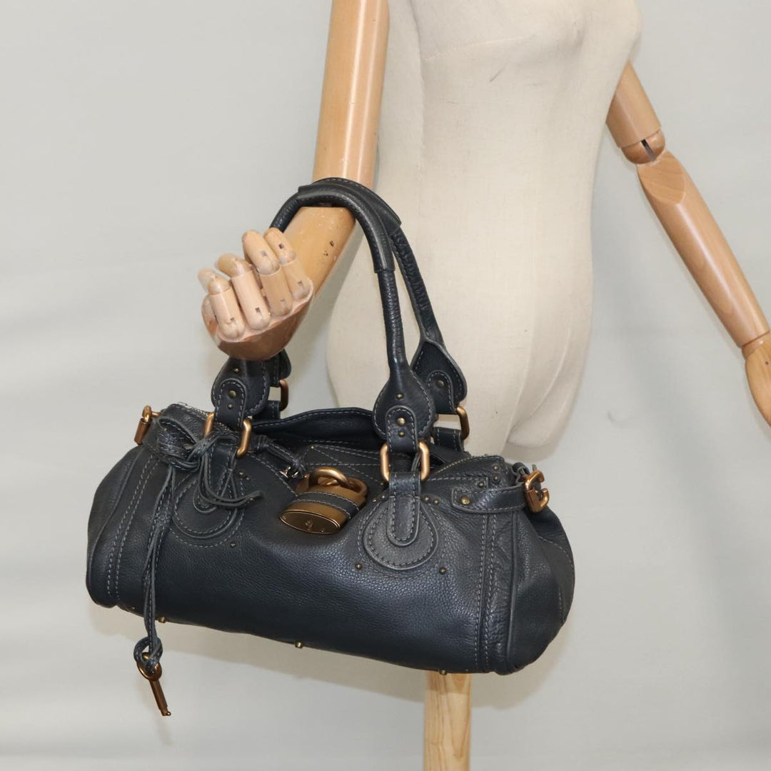 Chloe Paddington Hand Bag Leather Navy Gold Silver am7437