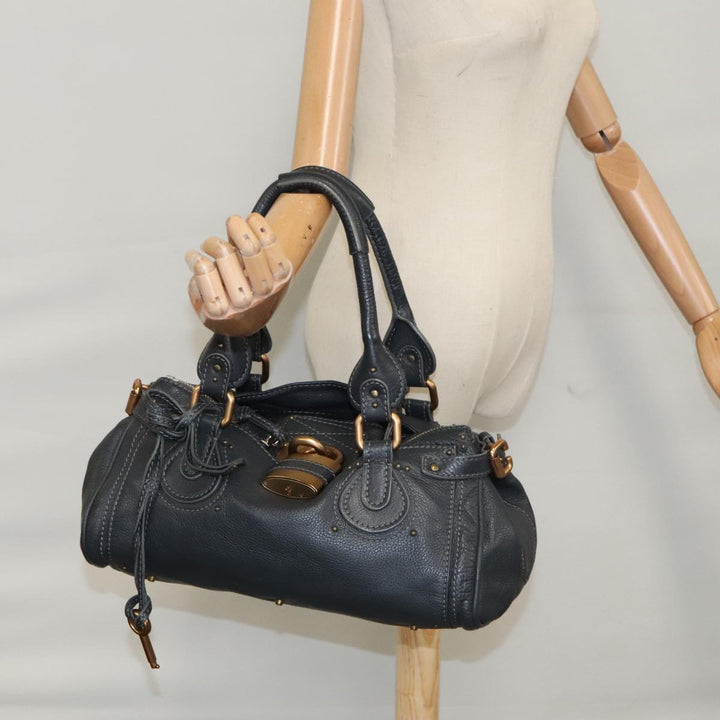 Chloe Paddington Hand Bag Leather Navy Gold Silver am7437