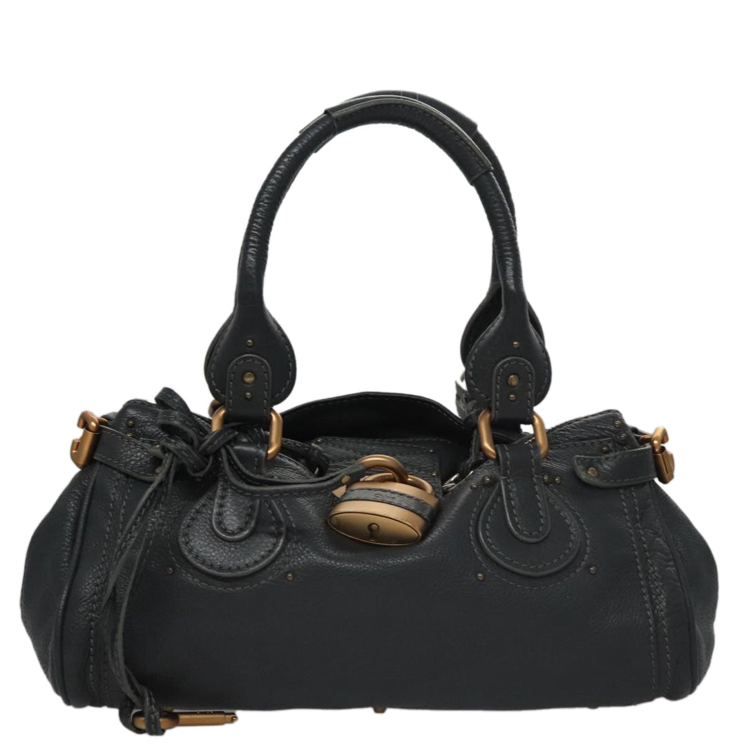 Chloe Paddington Hand Bag Leather Navy Gold Silver am7437