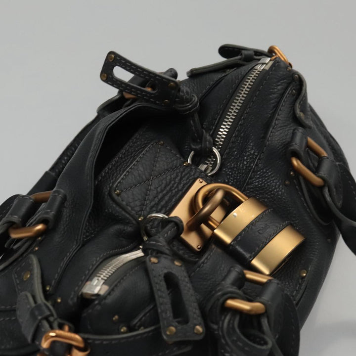 Chloe Paddington Hand Bag Leather Navy Gold Silver am7437