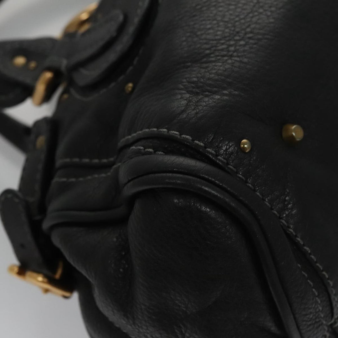 Chloe Paddington Hand Bag Leather Black Gold Silver am7438