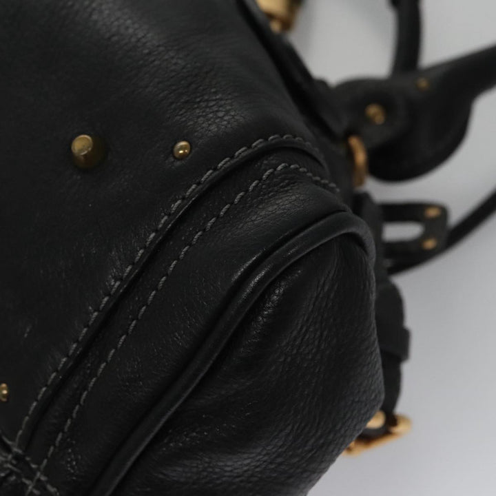 Chloe Paddington Hand Bag Leather Black Gold Silver am7438