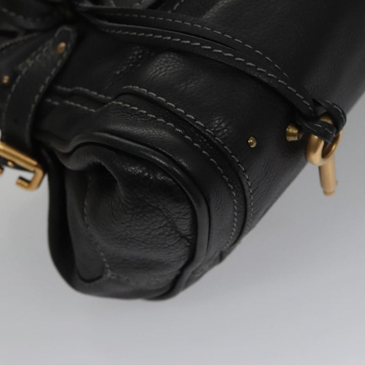 Chloe Paddington Hand Bag Leather Black Gold Silver am7438
