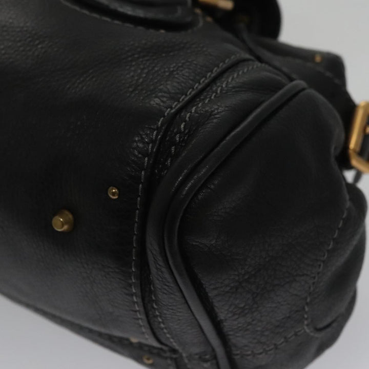 Chloe Paddington Hand Bag Leather Black Gold Silver am7438