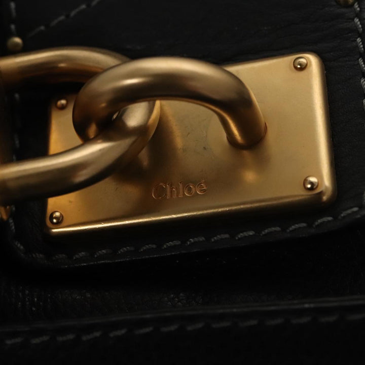 Chloe Paddington Hand Bag Leather Black Gold Silver am7438