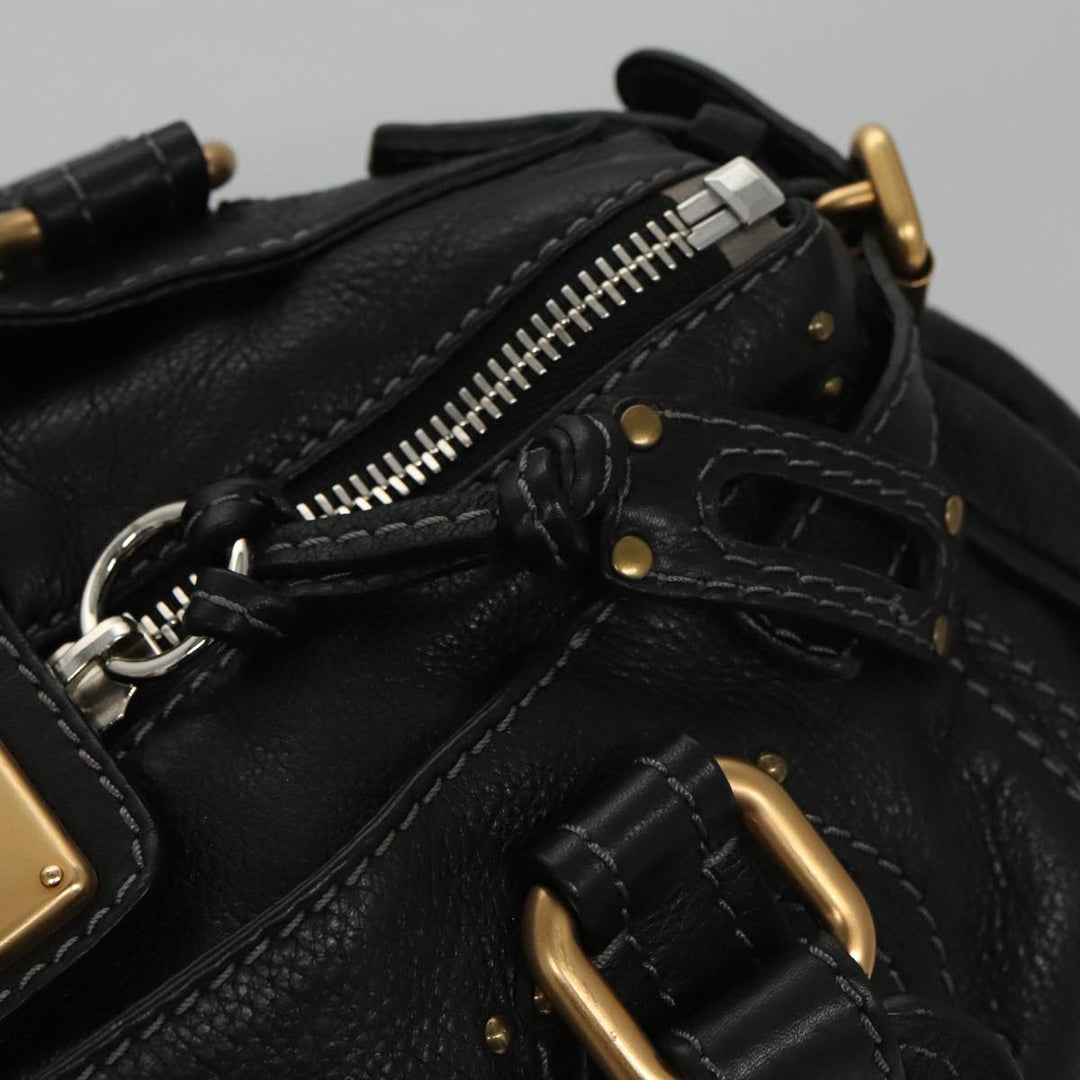 Chloe Paddington Hand Bag Leather Black Gold Silver am7438