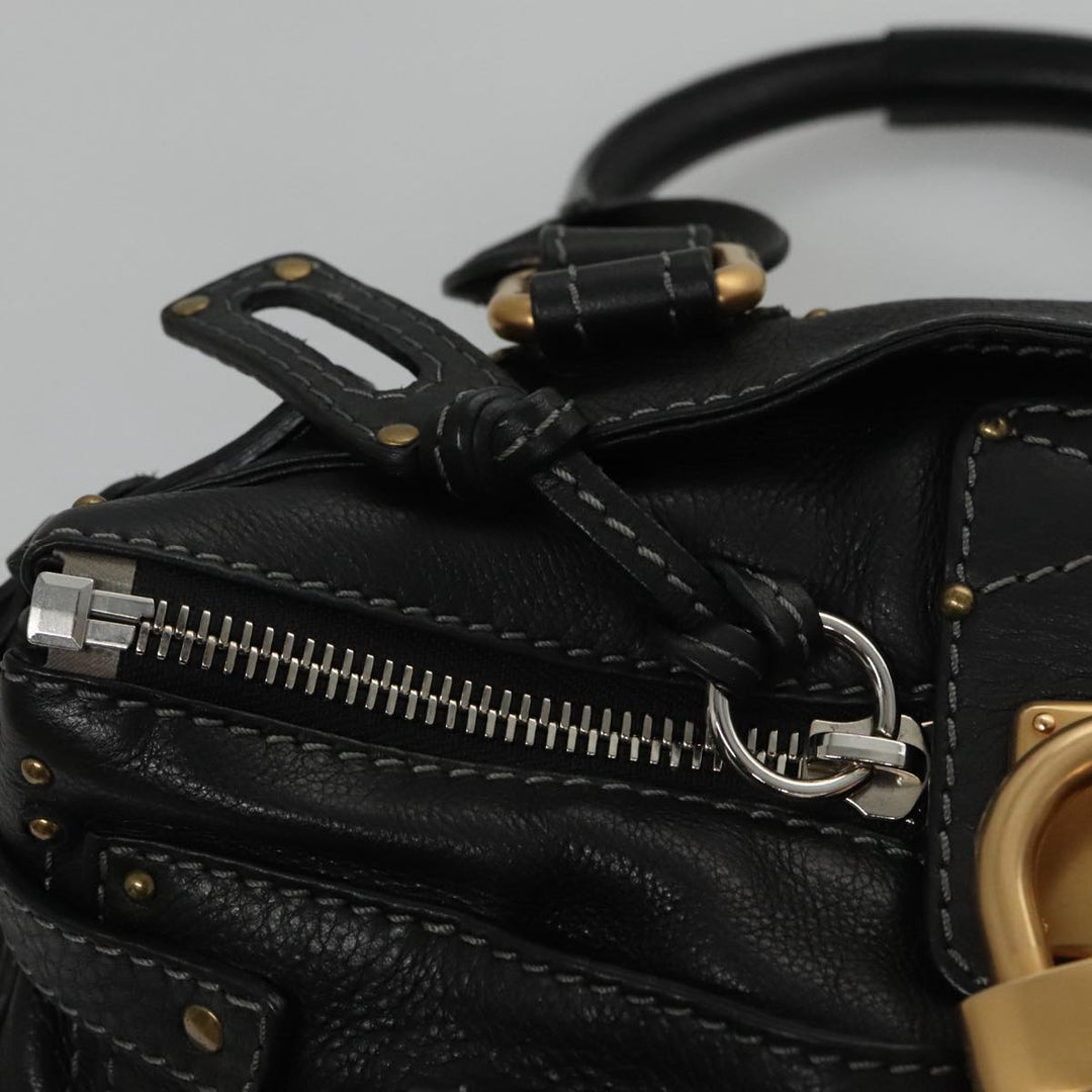 Chloe Paddington Hand Bag Leather Black Gold Silver am7438