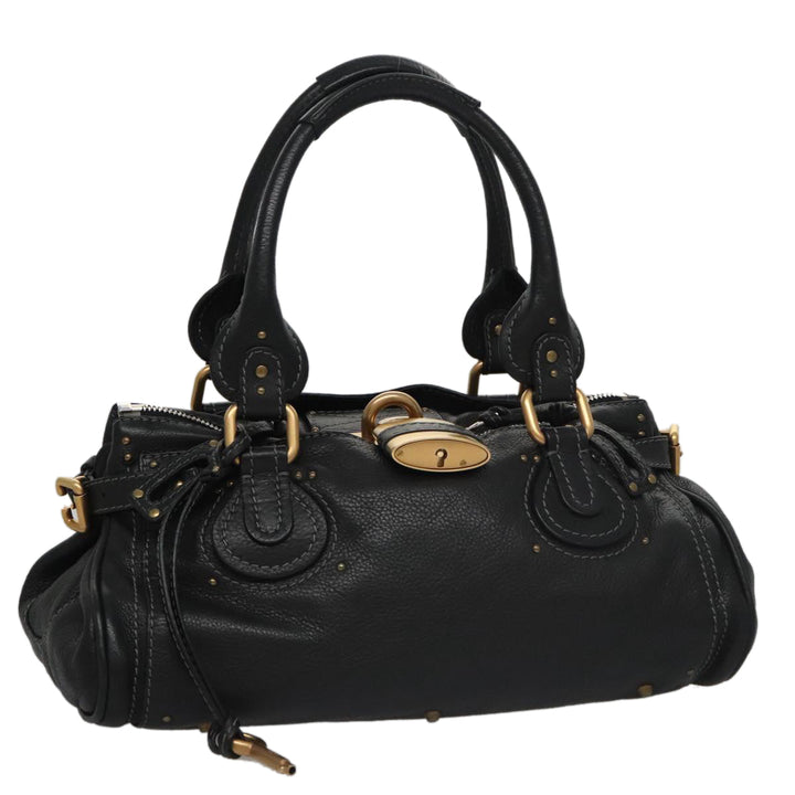 Chloe Paddington Hand Bag Leather Black Gold Silver am7438