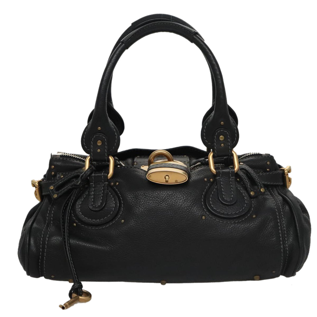 Chloe Paddington Hand Bag Leather Black Gold Silver am7438