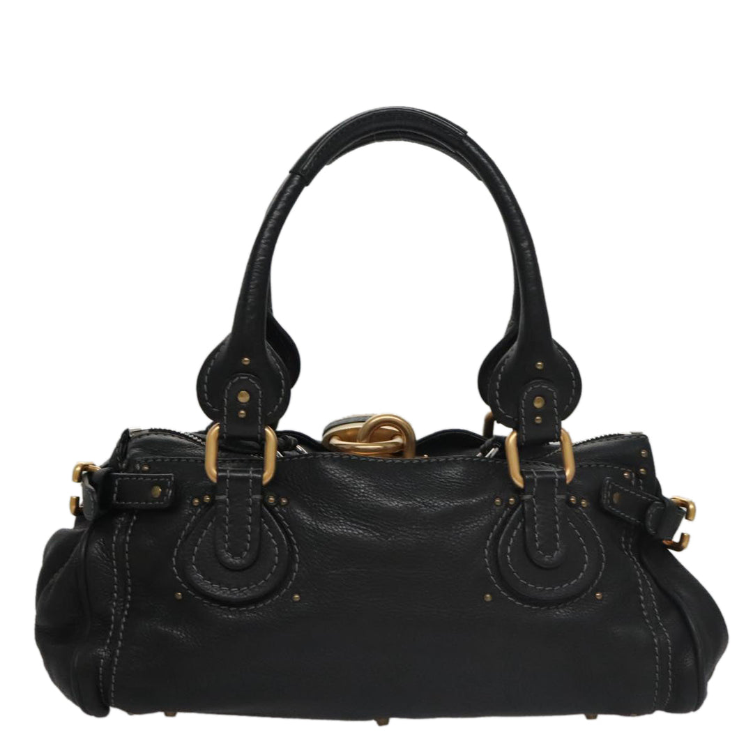 Chloe Paddington Hand Bag Leather Black Gold Silver am7438
