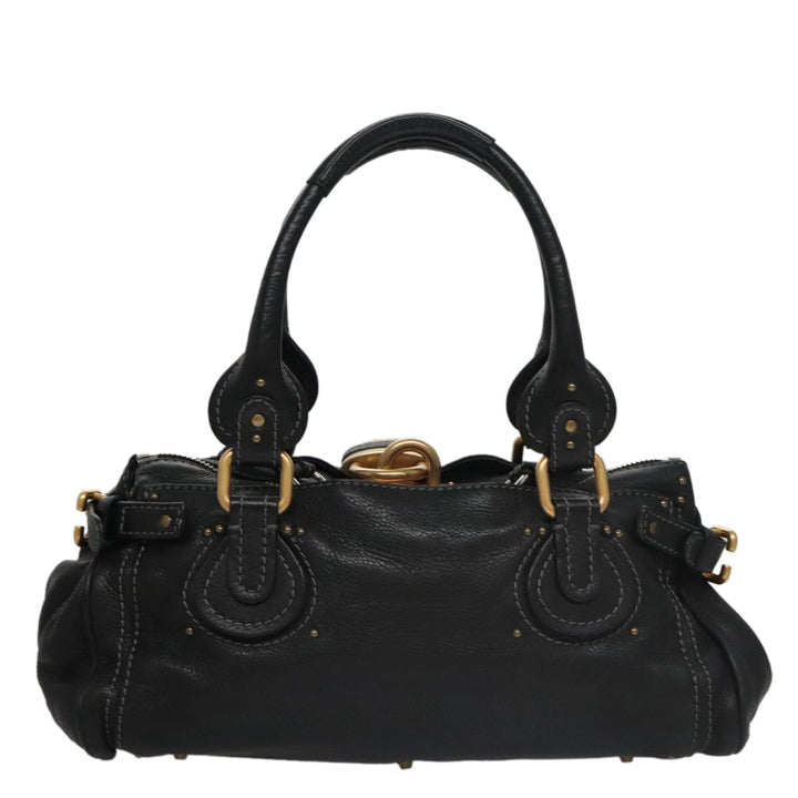 Chloe Paddington Hand Bag Leather Black Gold Silver am7438