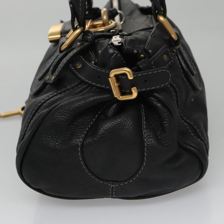 Chloe Paddington Hand Bag Leather Black Gold Silver am7438
